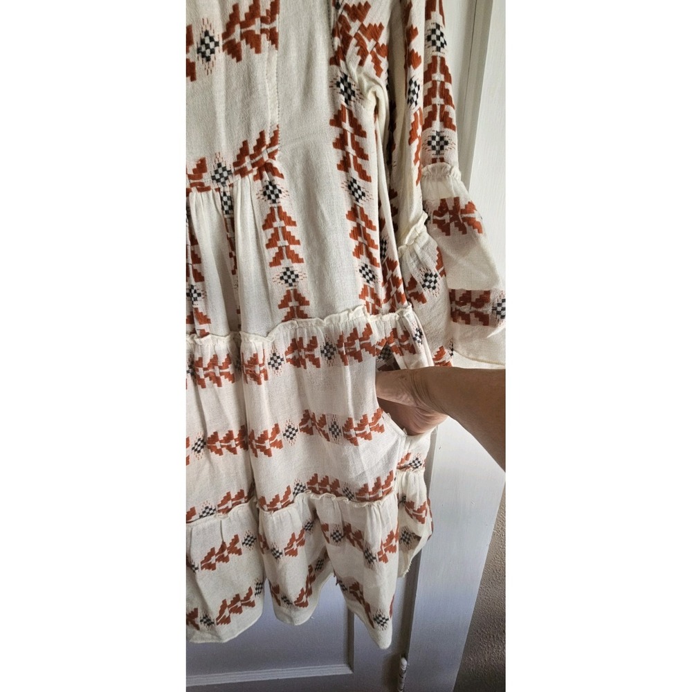 Elan Cream and Rust Embroidered Long Sleeve Boho Dress - Picture 7 of 8